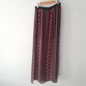 Red boho printed maxi skirt